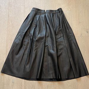 F21 Forever 21 Black Faux Leather Skater Midi Skirt Pleated A-Line Size S